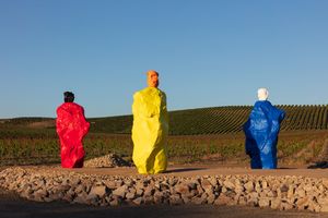 [Ugo Rondinone][0], _Nuns + Monks (Orange Yellow Monk, Black Red Nun, and White Blue Monk)_ (2020). Painted bronze. Courtesy © The Donum Collection and the artist. Photo: Robert Berg.


[0]: https://ocula.com/artists/ugo-rondinone/